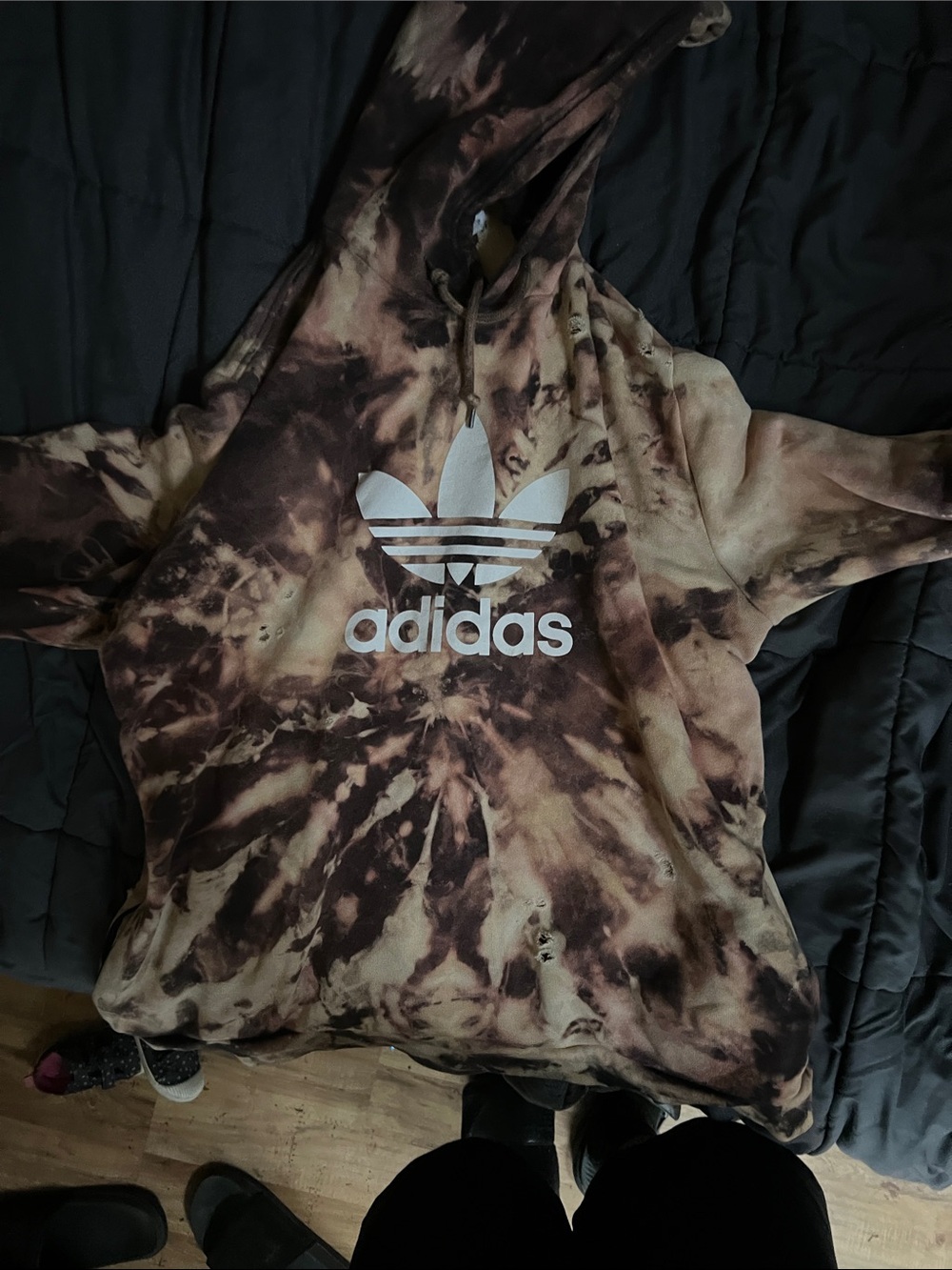 adidas Trefoil Tie-Dye Pullover Hoodie in Brown and Tan distressed